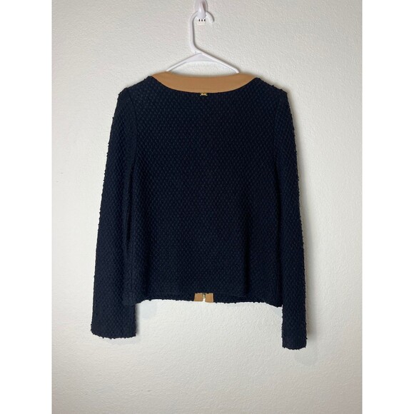 St John Sport Jacket Womens 6 Black Tan Wool Blend Textured Knit Zip Up Pockets - Picture 6 of 8